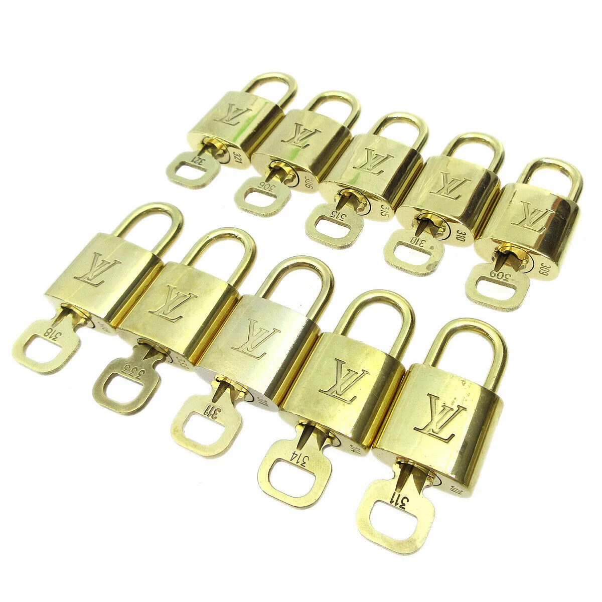 LOUIS VUITTON Padlock & Key Bag Accessories Charm 10 Piece Set Gold 91592