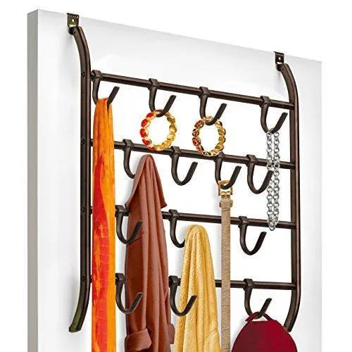 Lynk Over Door or Wall Mount Scarf Holder - Belt, Hat, Jewelry, Accessory Hanger - 16 Hook Organizer Rack - Bronze
