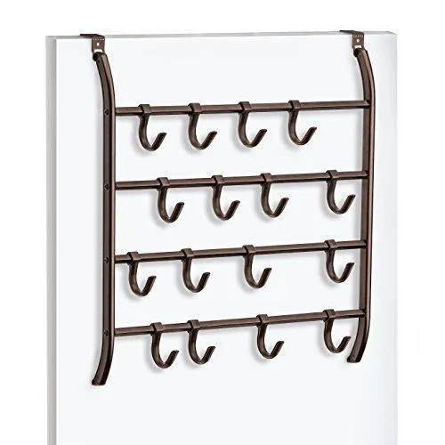 Lynk Over Door or Wall Mount Scarf Holder - Belt, Hat, Jewelry, Accessory Hanger - 16 Hook Organizer Rack - Bronze