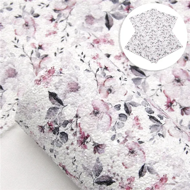 Magnolia Chunky Glitter Floral  ~ Pink Grey White  ~ 1.15mm