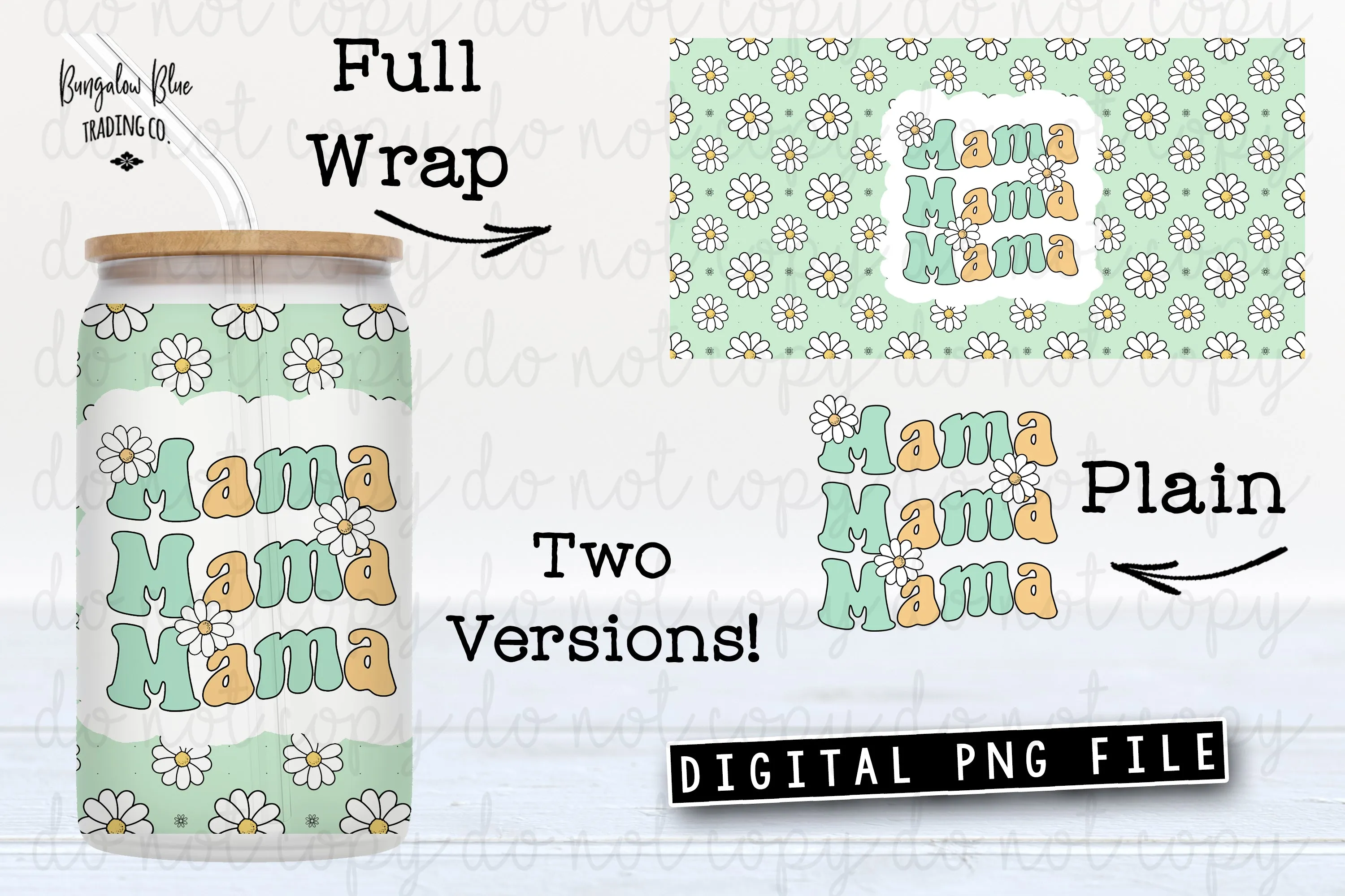 Mama Retro Daisy Glass Can Tumbler Wrap Digital Download