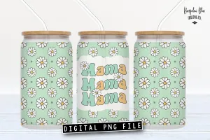 Mama Retro Daisy Glass Can Tumbler Wrap Digital Download