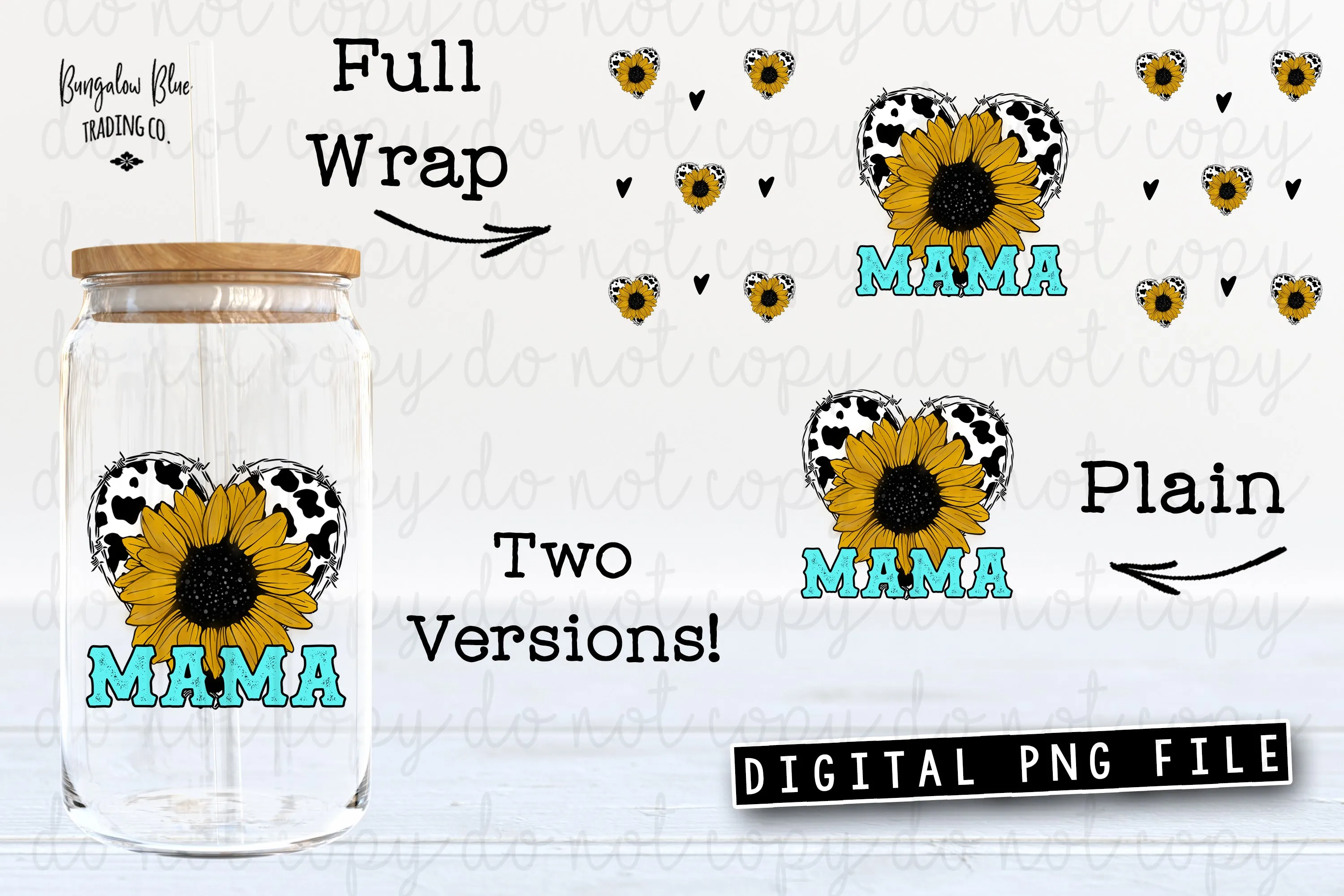 Mama Sunflower Cow Heart  Glass Can Tumbler Wrap Digital Download