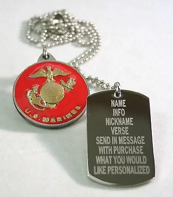 MARINE STAINLESS STEEL DOG TAG MILITARY STYLE, LOGO, PERSONALIZE