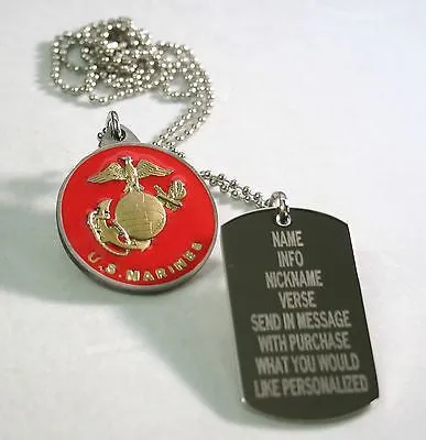 MARINE STAINLESS STEEL DOG TAG MILITARY STYLE, LOGO, PERSONALIZE