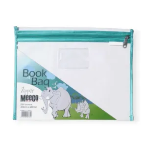 Meeco A4 Book Bag Clear Pvc With Zip Turquoise