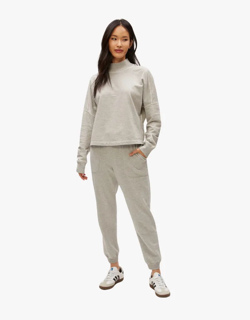 Michael Stars Mila Mock Neck Sweatshirt in Heather Grey