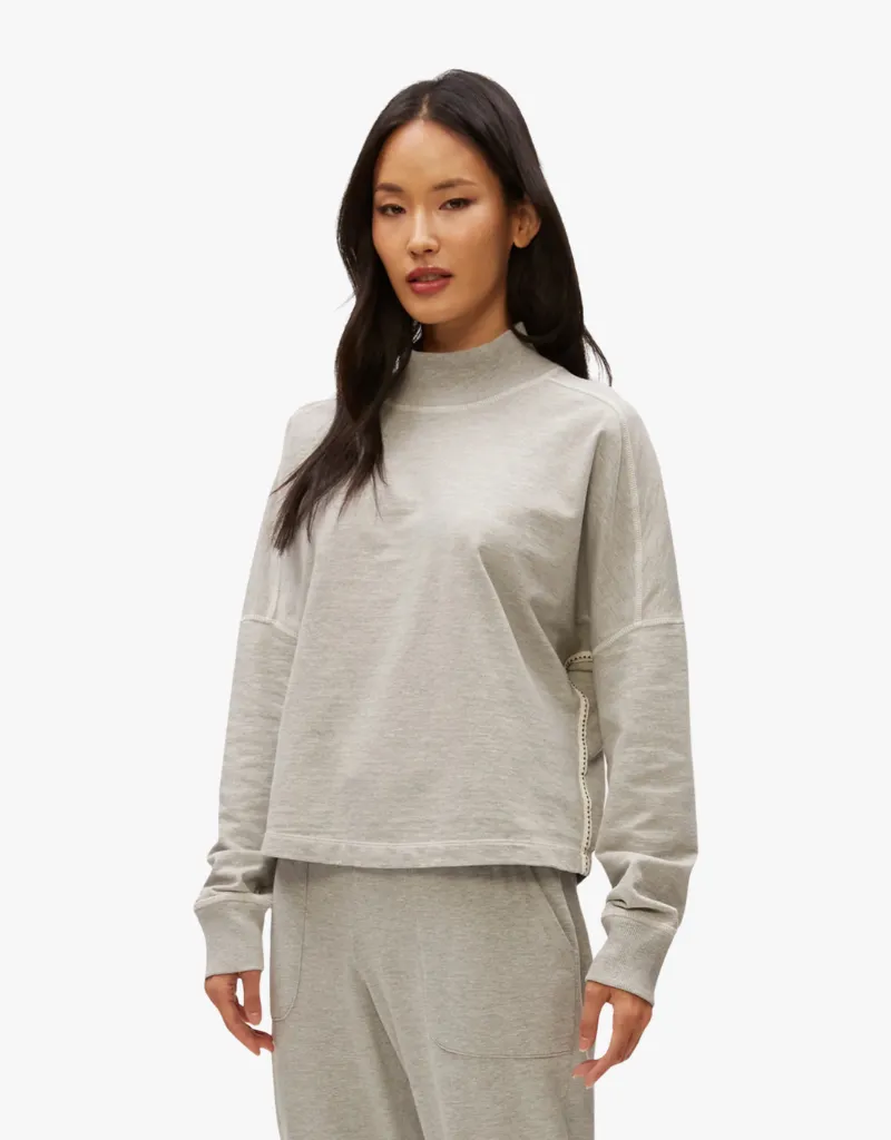 Michael Stars Mila Mock Neck Sweatshirt in Heather Grey