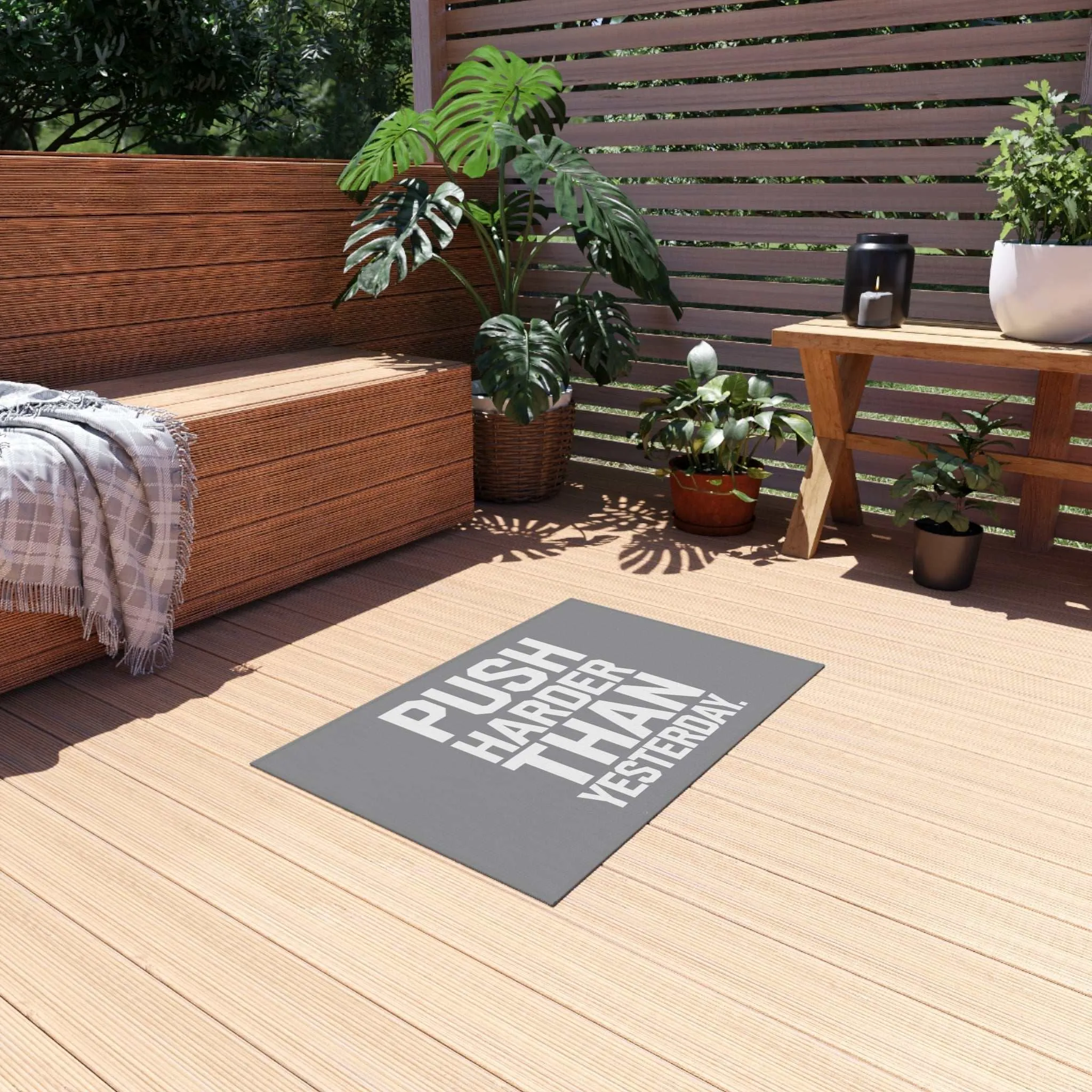 Motivational Outdoor Rug - Push Harder Than Yesterday
