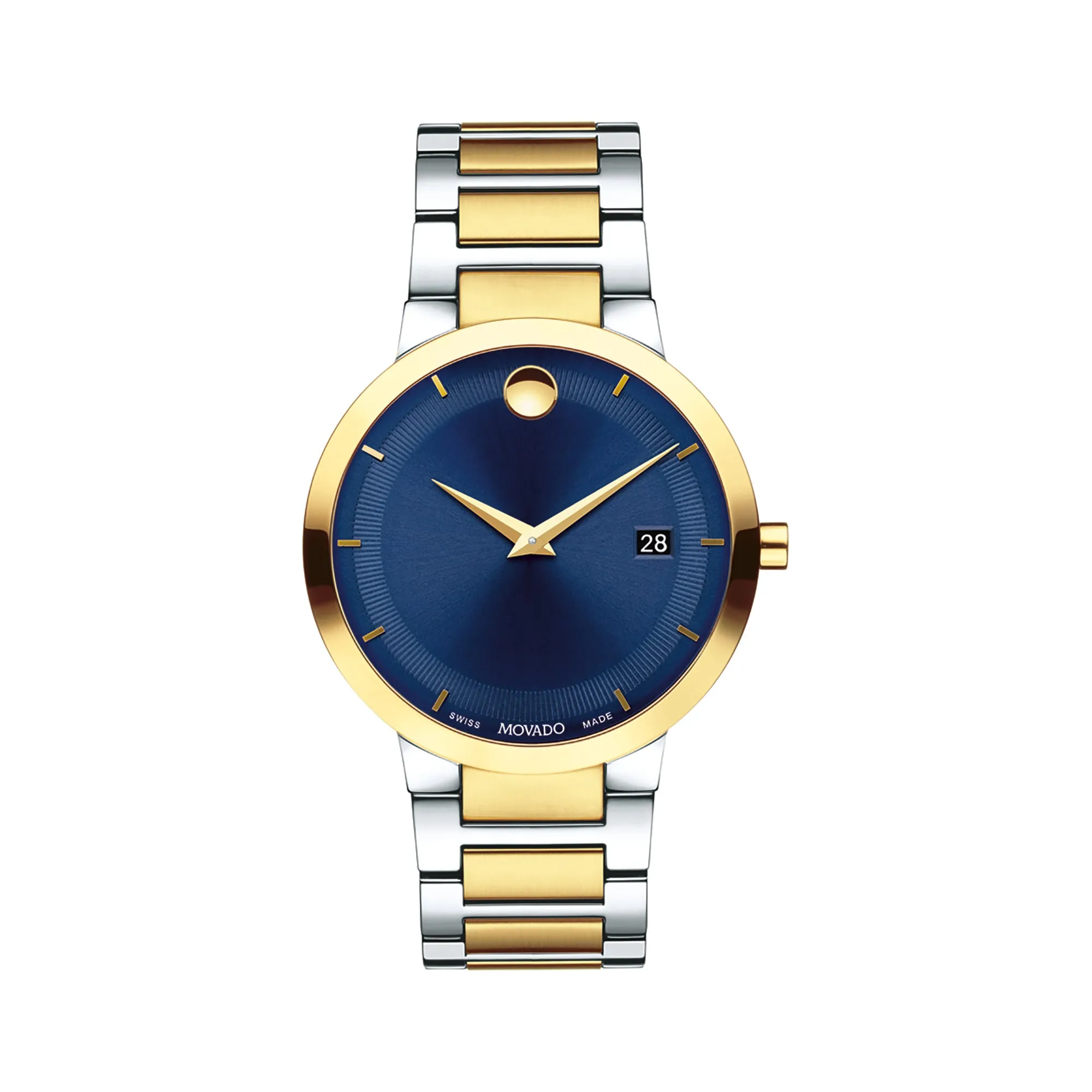 Movado Men's Watch Silver & Yellow Pvd Case Quartz
