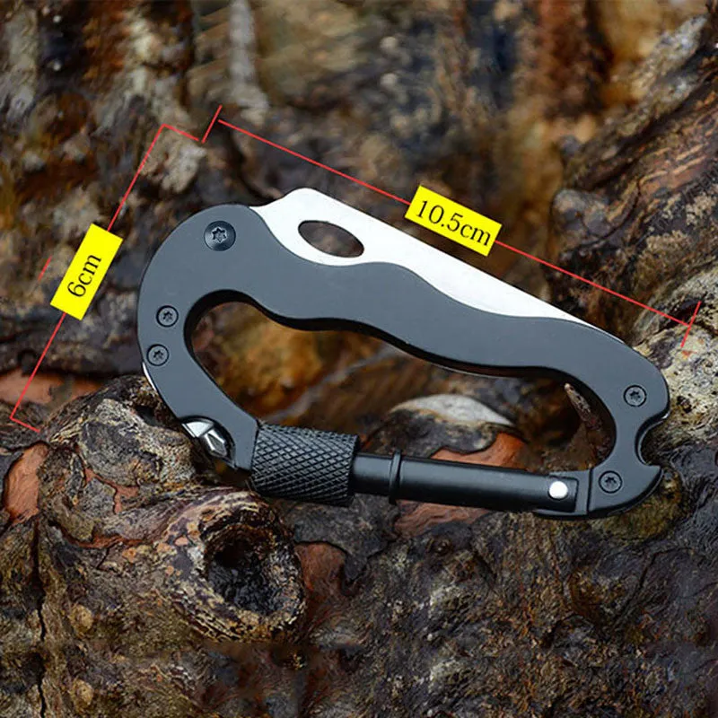 Multi-function 5 in 1 Carabiner Tool with Buckle Lock, Flat and Phillips Head Screwdriver