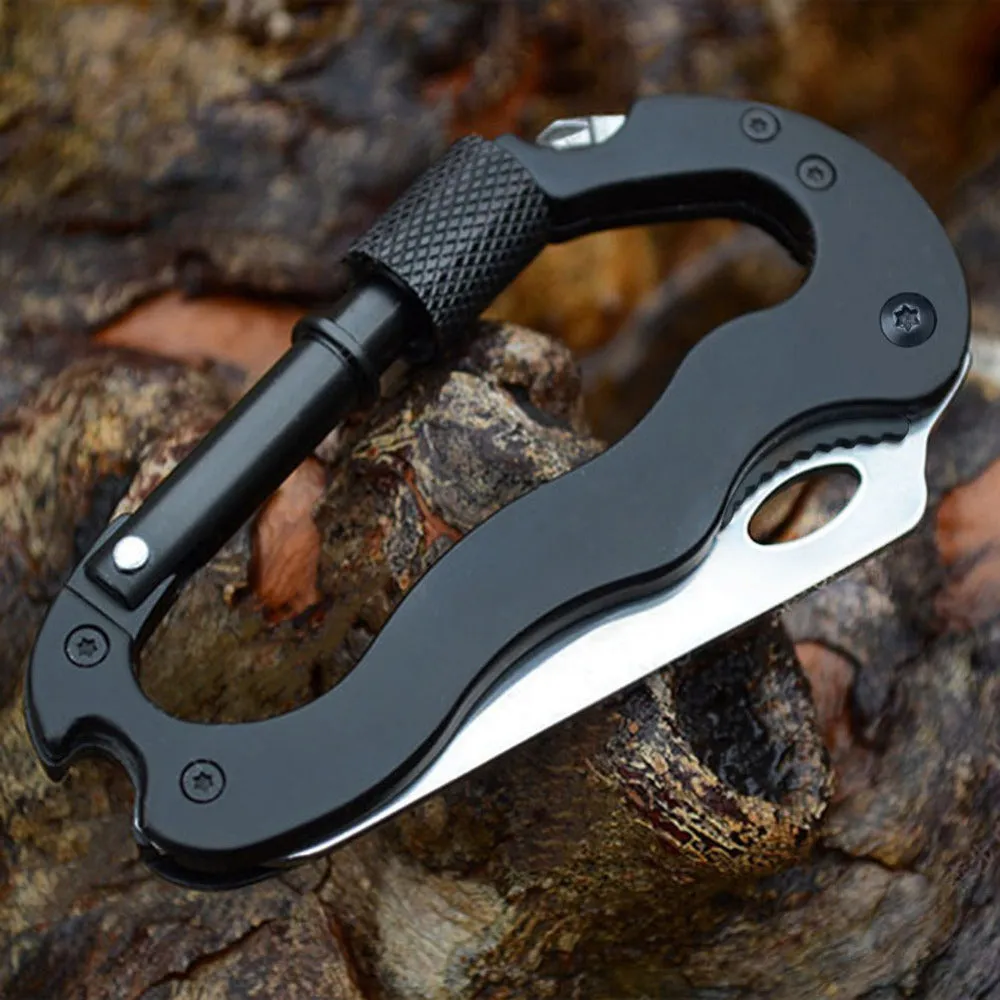 Multi-function 5 in 1 Carabiner Tool with Buckle Lock, Flat and Phillips Head Screwdriver