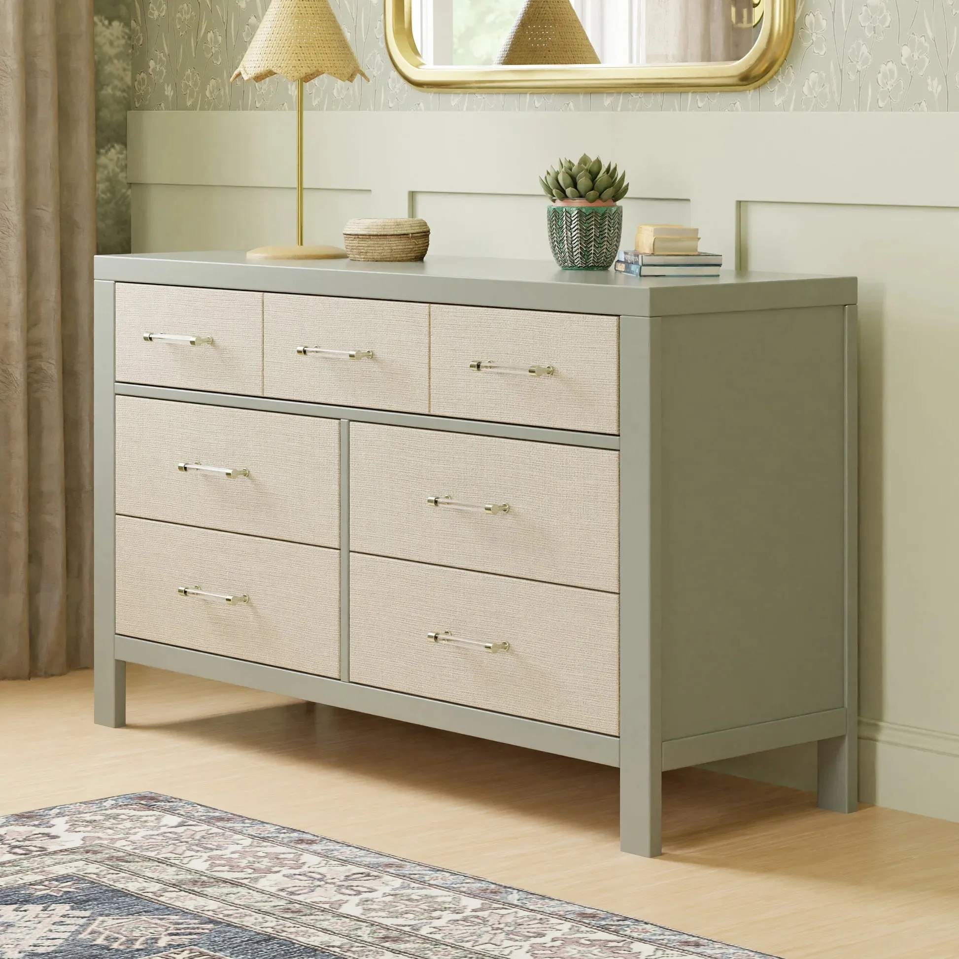 Namesake Eloise 7-Drawer Assembled Dresser - French Sage & Performance Sand Eco-Weave