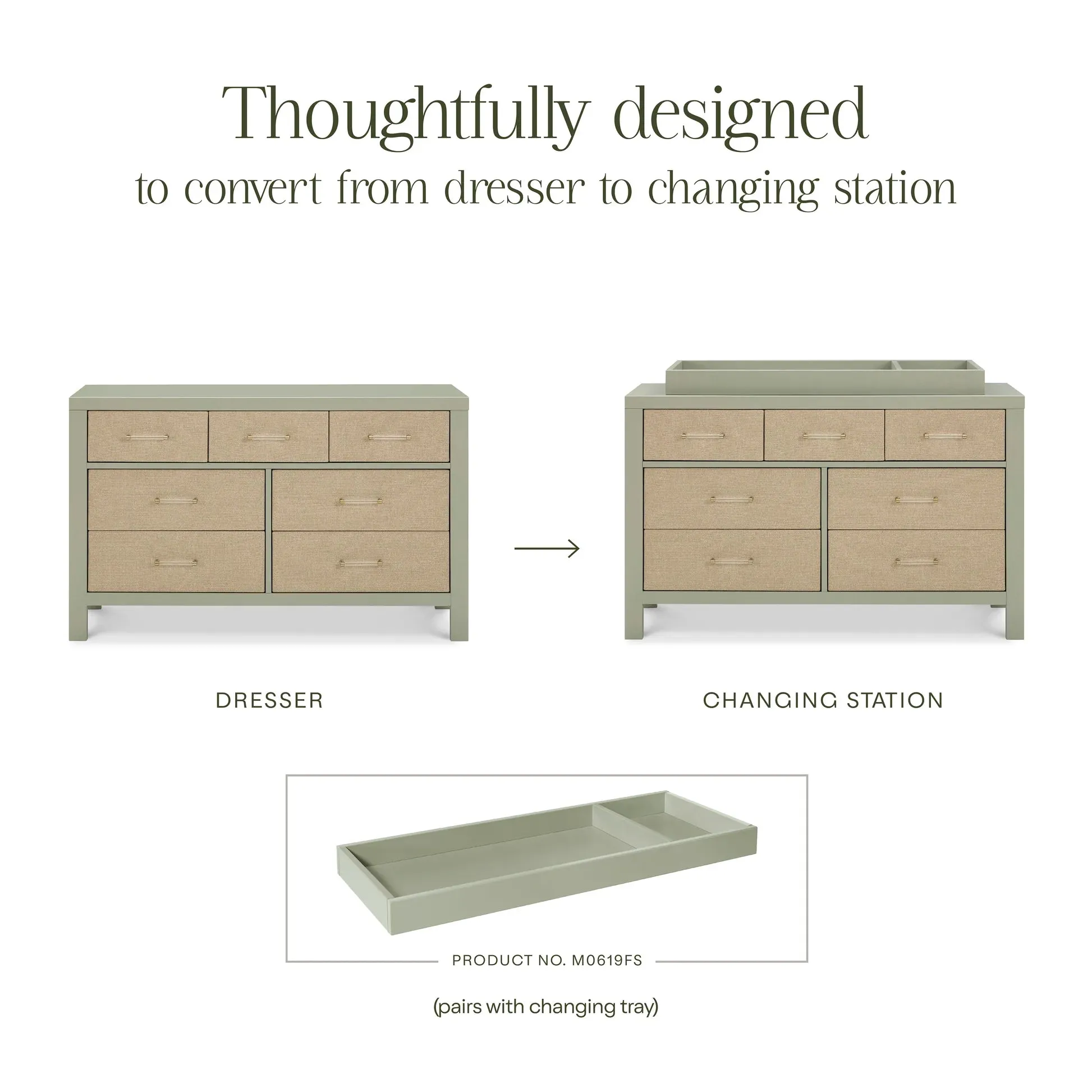 Namesake Eloise 7-Drawer Assembled Dresser - French Sage & Performance Sand Eco-Weave