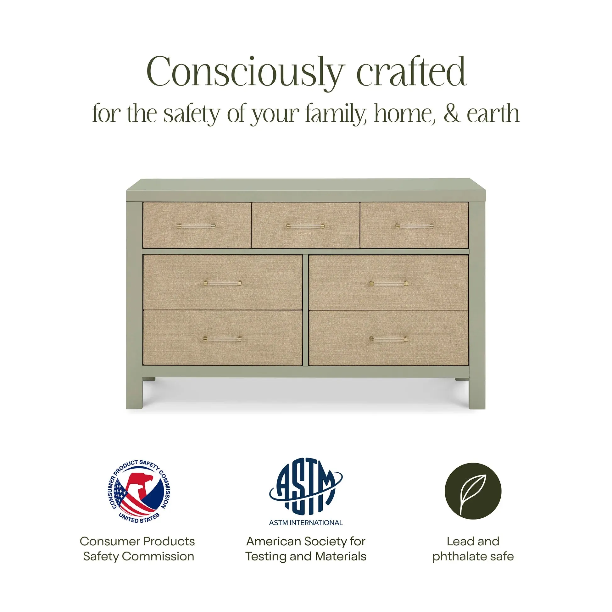 Namesake Eloise 7-Drawer Assembled Dresser - French Sage & Performance Sand Eco-Weave