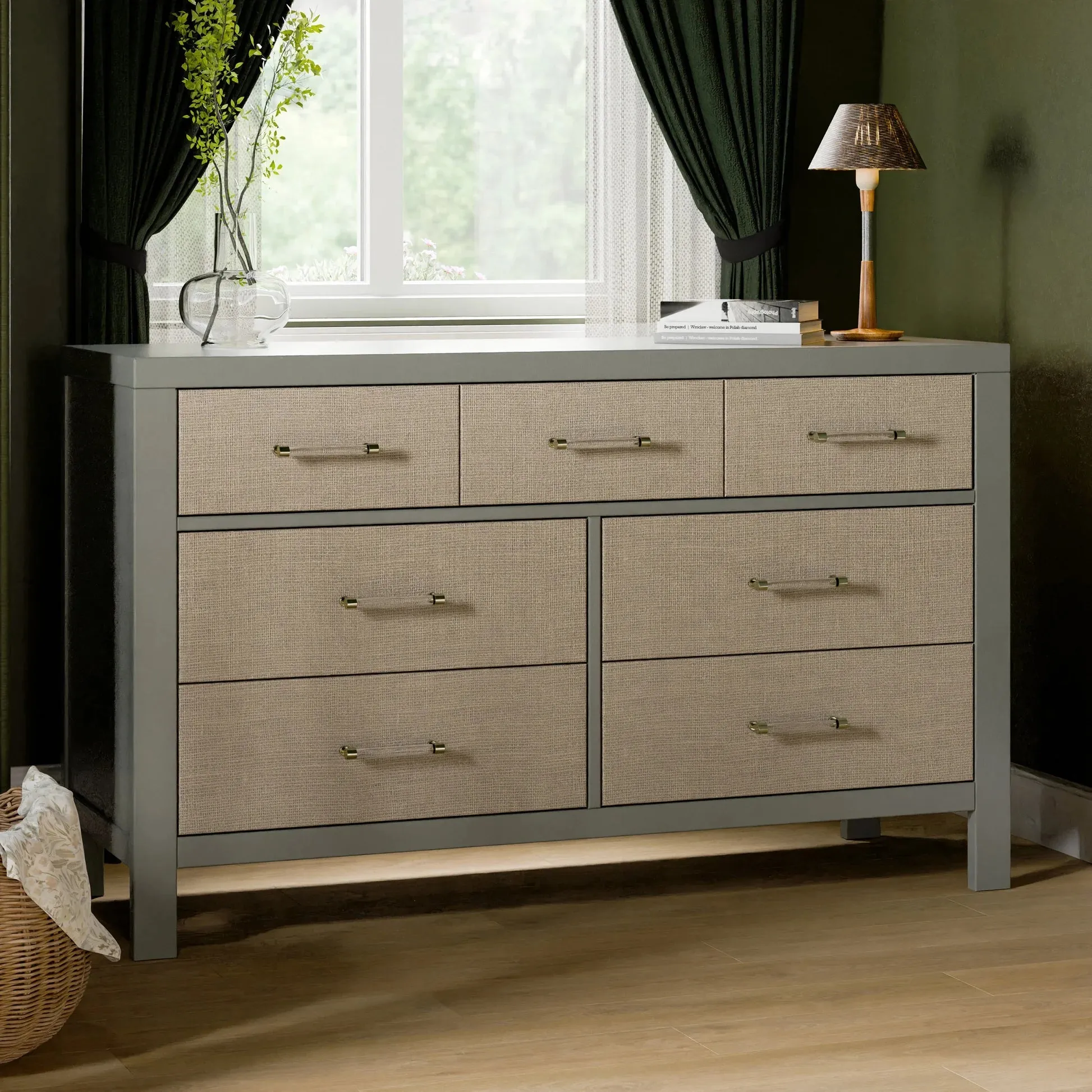 Namesake Eloise 7-Drawer Assembled Dresser - French Sage & Performance Sand Eco-Weave