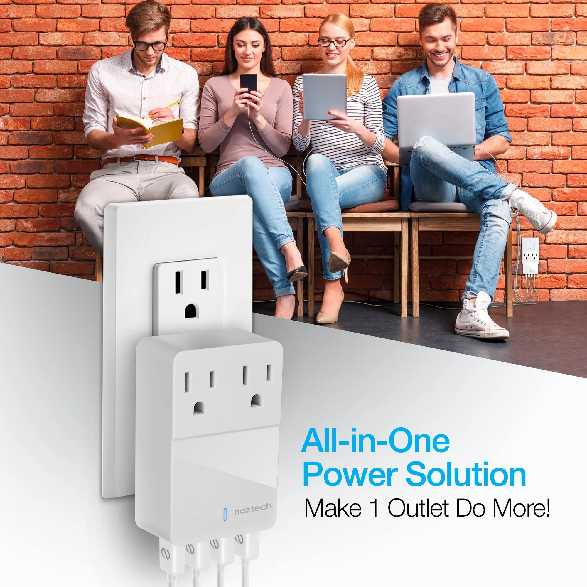 Naztech Fast Multi-Device Charger - 2 Outlets   4 USB - White