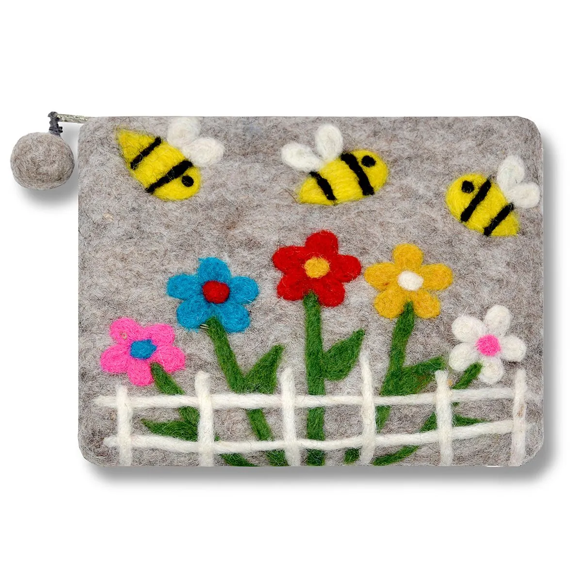 Needled Flower and Bees Felted Coin Purse