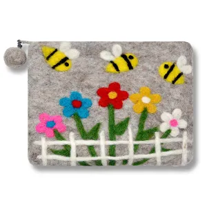 Needled Flower and Bees Felted Coin Purse