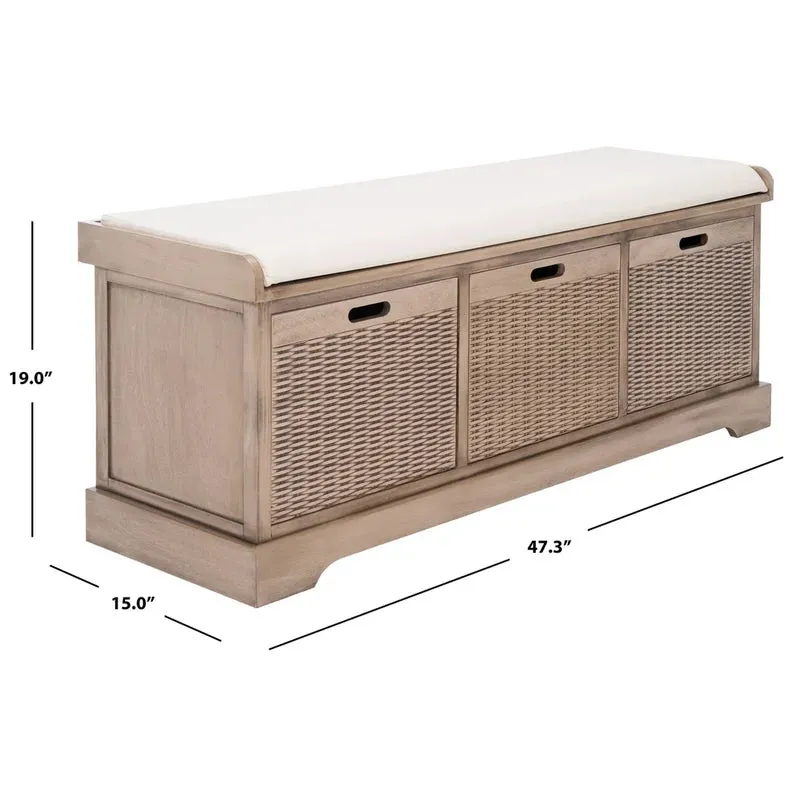 New assembled Wayfair Nelsen Upholstered Storage Bench  with 3 spacious basket drawers by Red Barrel Studio Retails $599 