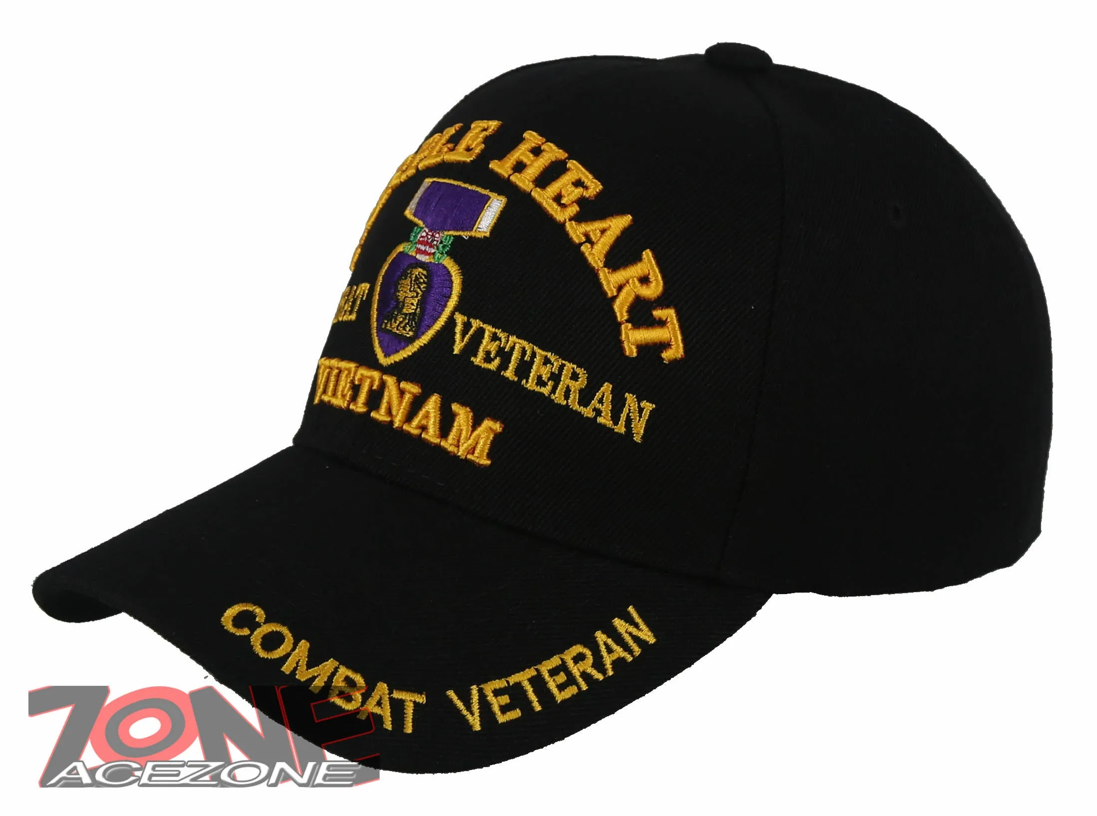 NEW! PURPLE HEART COMBAT VETERAN VIETNAM MILITARY BALL CAP HAT BLACK