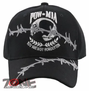 NEW WHITE POW MIA BARBED WIRE MILITARY CAP HAT BLACK