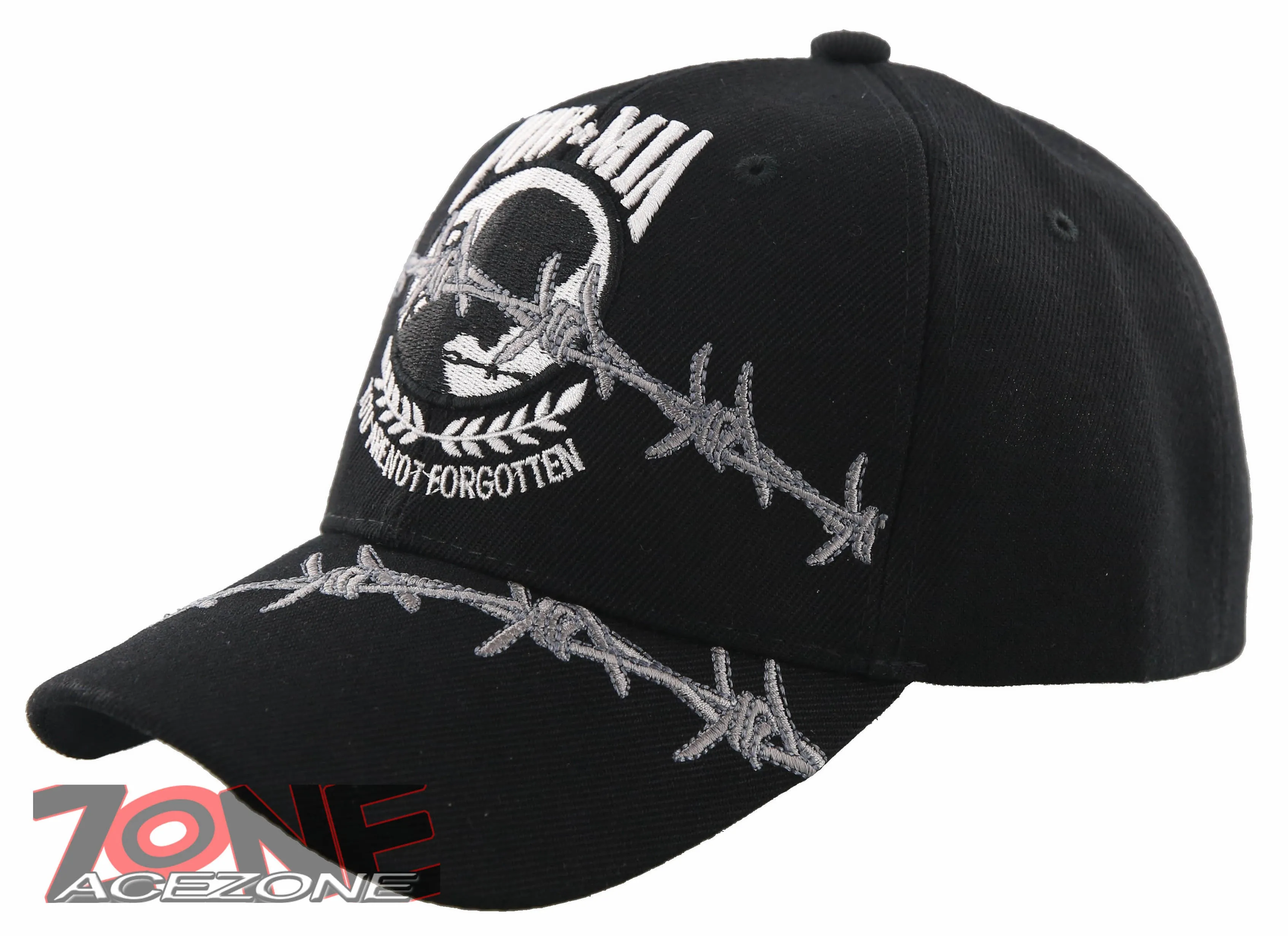 NEW WHITE POW MIA BARBED WIRE MILITARY CAP HAT BLACK