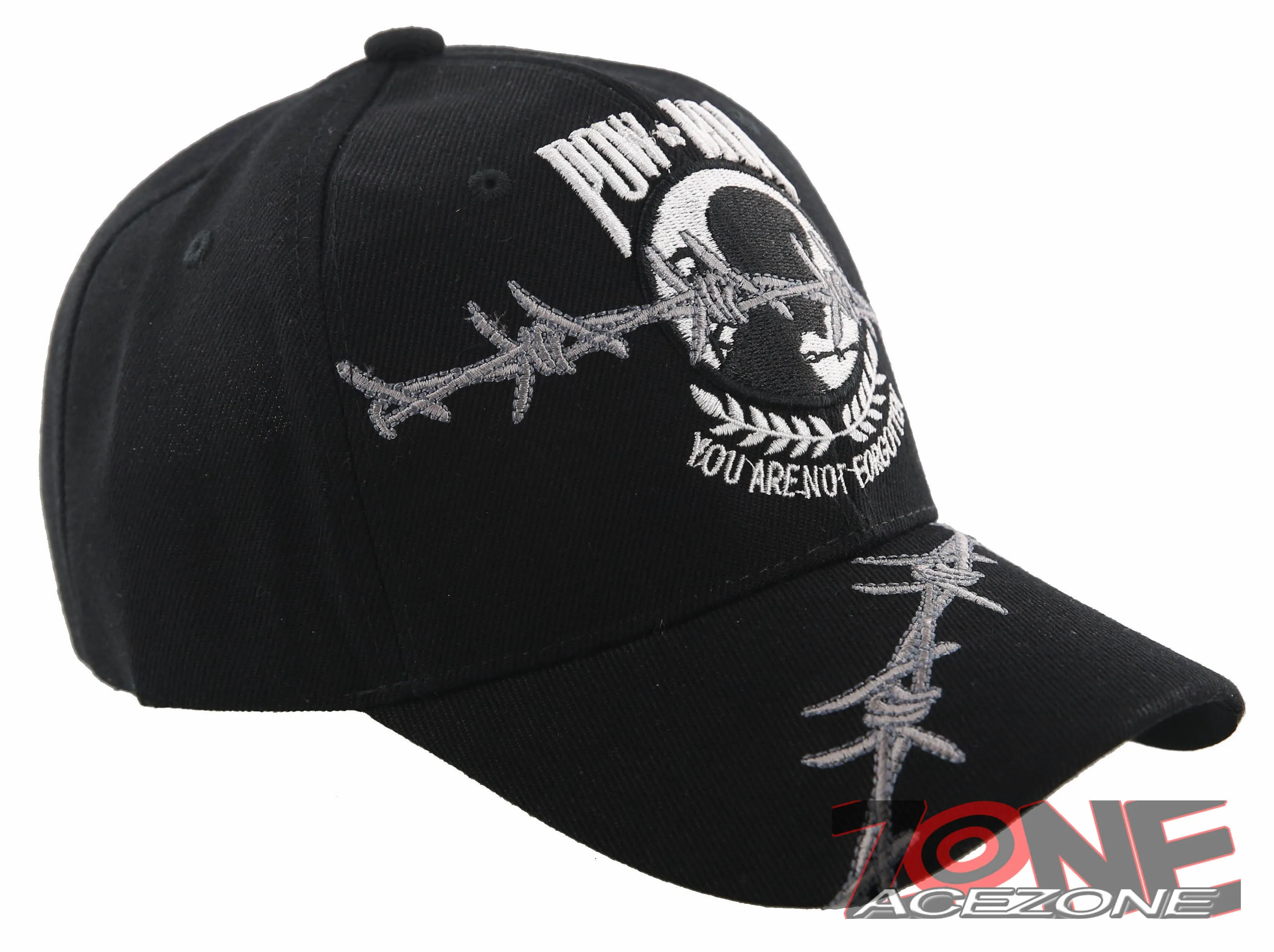 NEW WHITE POW MIA BARBED WIRE MILITARY CAP HAT BLACK