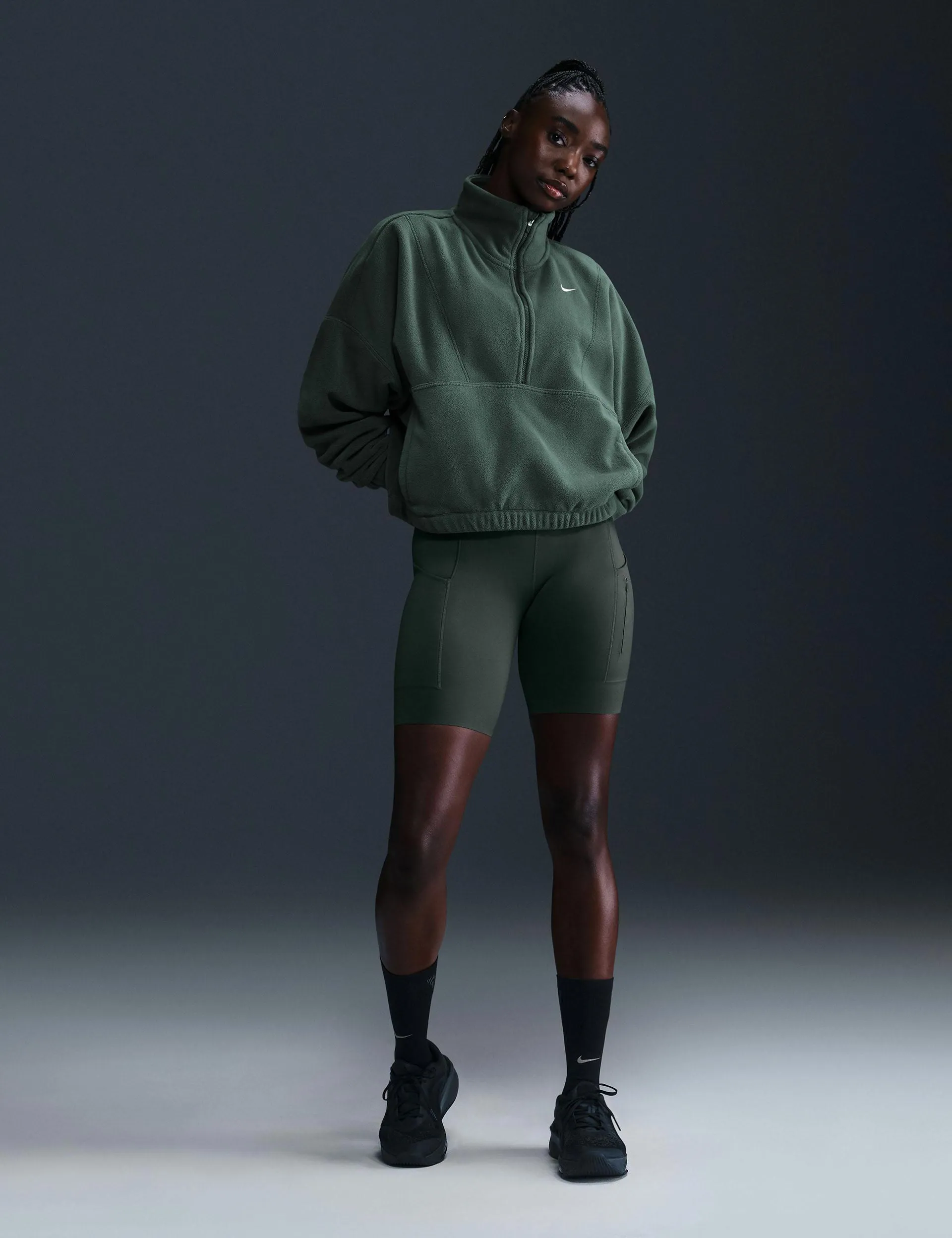 One Oversized 1/2-Zip Fleece Top - Vintage Green/White