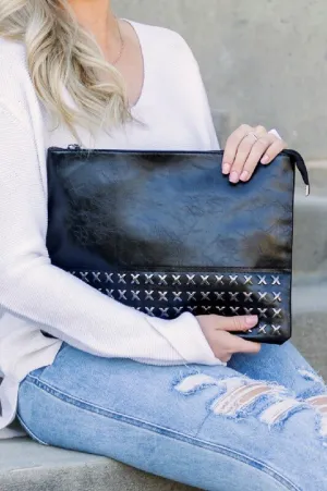 Oversized Studded Clutch- Black