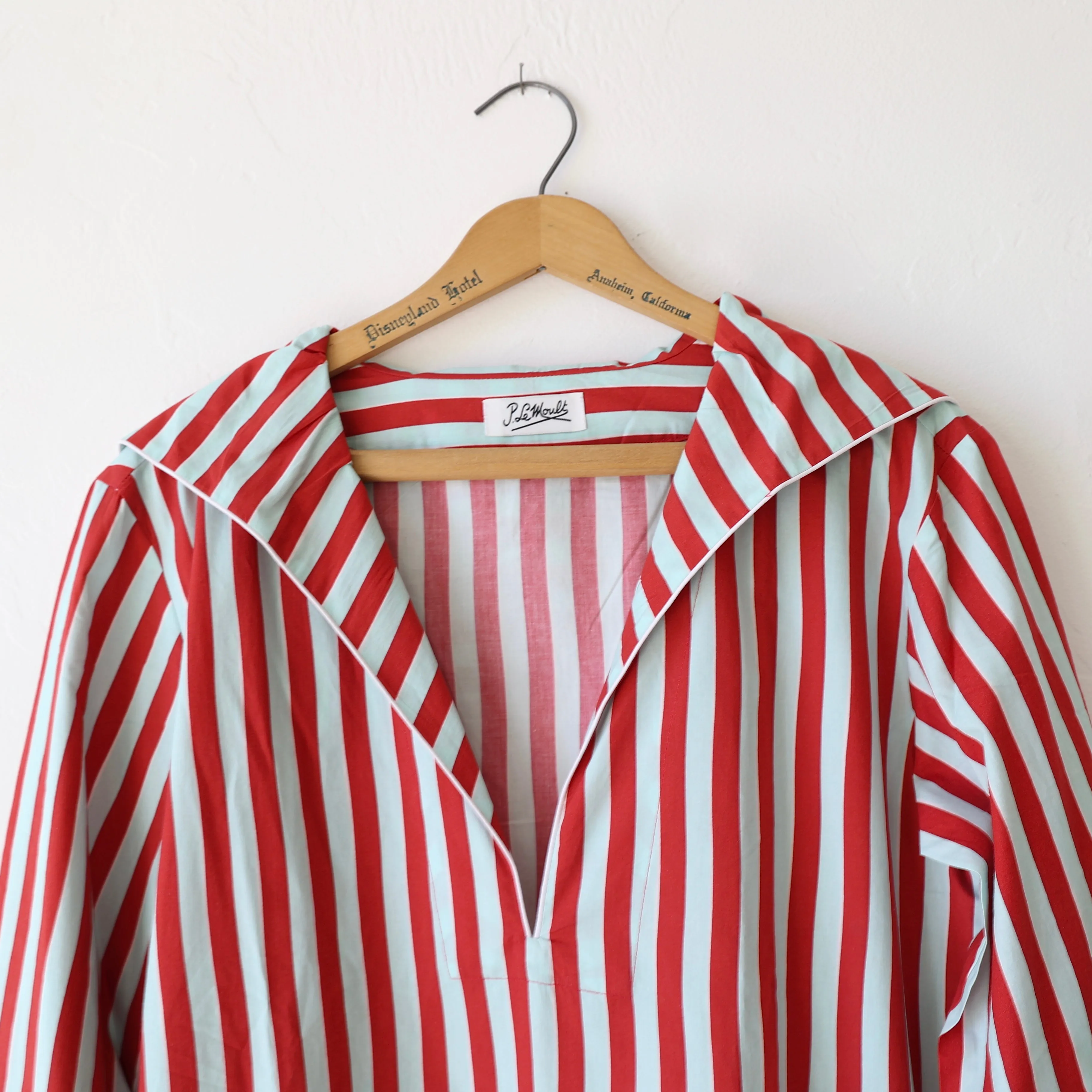 P. Le Moult Sailor Collar Night Dress - Red Stripes
