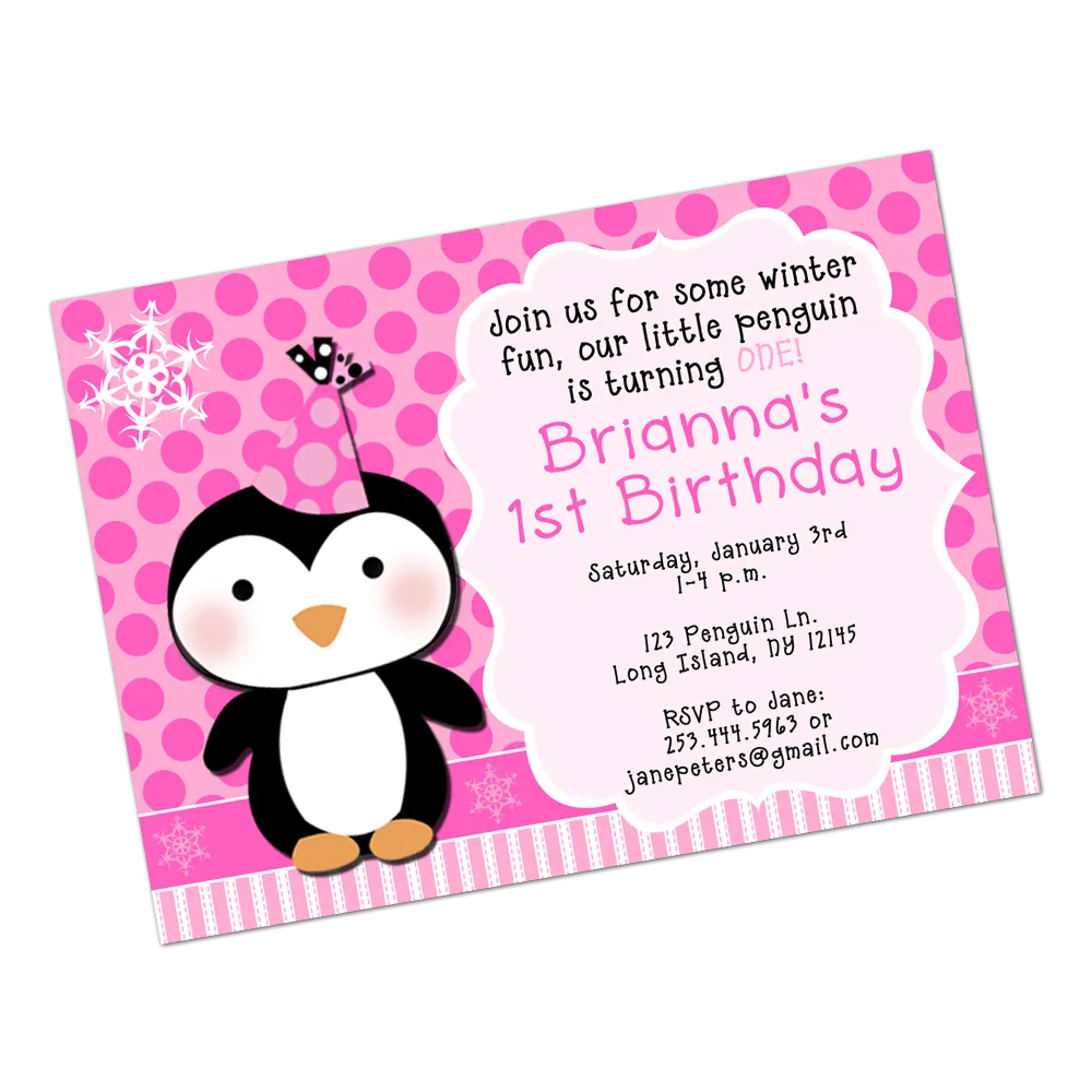 Party Penguin Digital Birthday Invitation