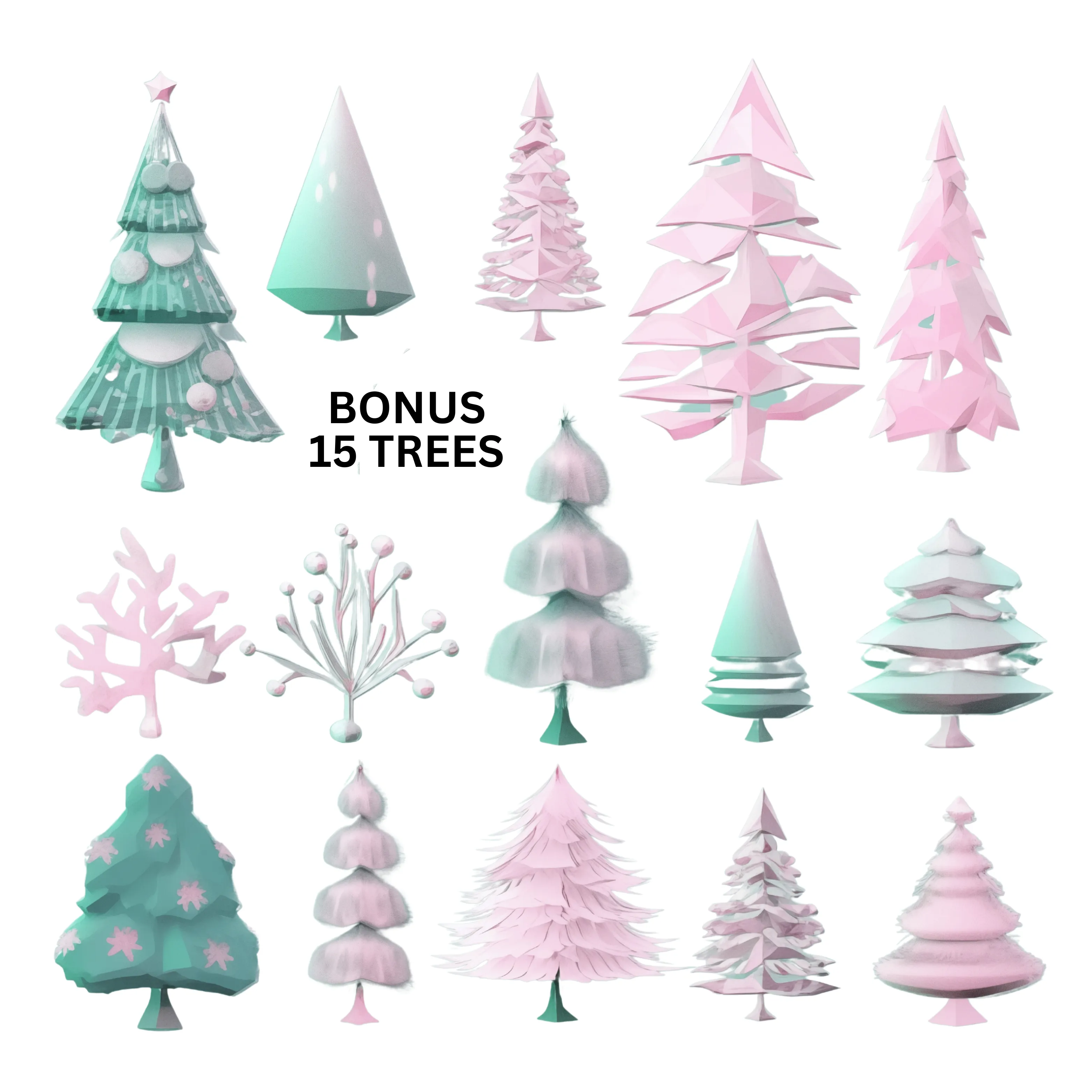 Pastel Christmas Trees Digital Art SETXTREE001