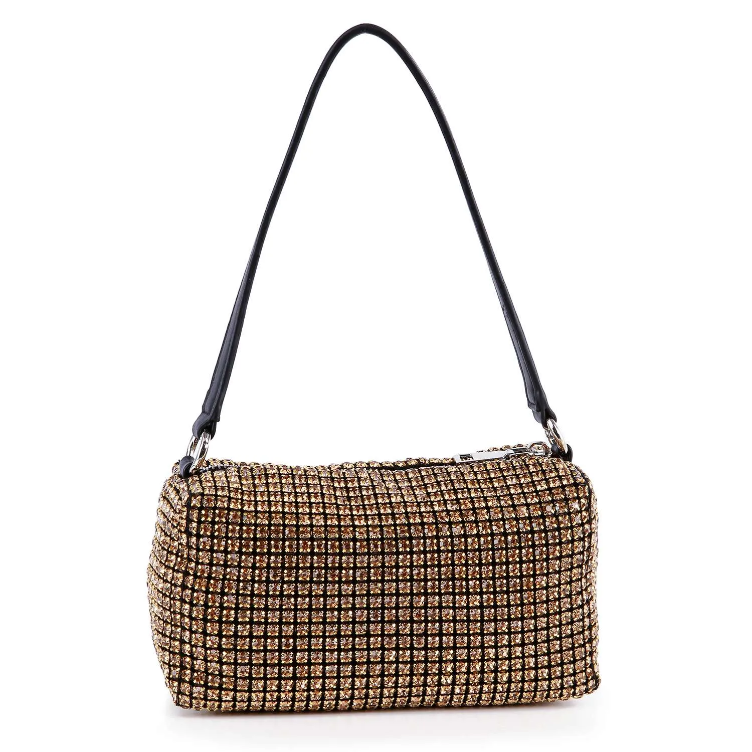 Petite Rhinestone Bling Shoulder Bag: Black