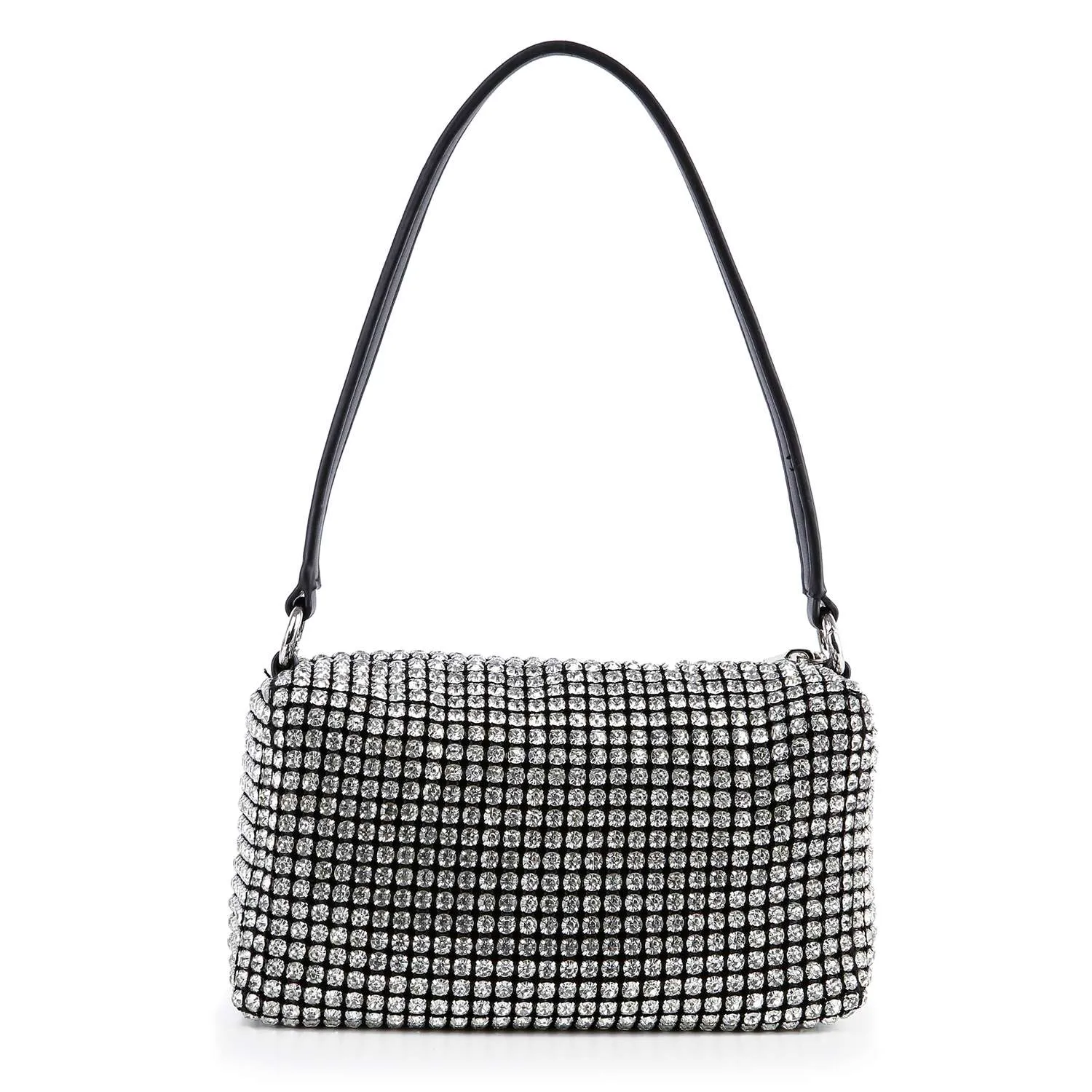 Petite Rhinestone Bling Shoulder Bag: Black