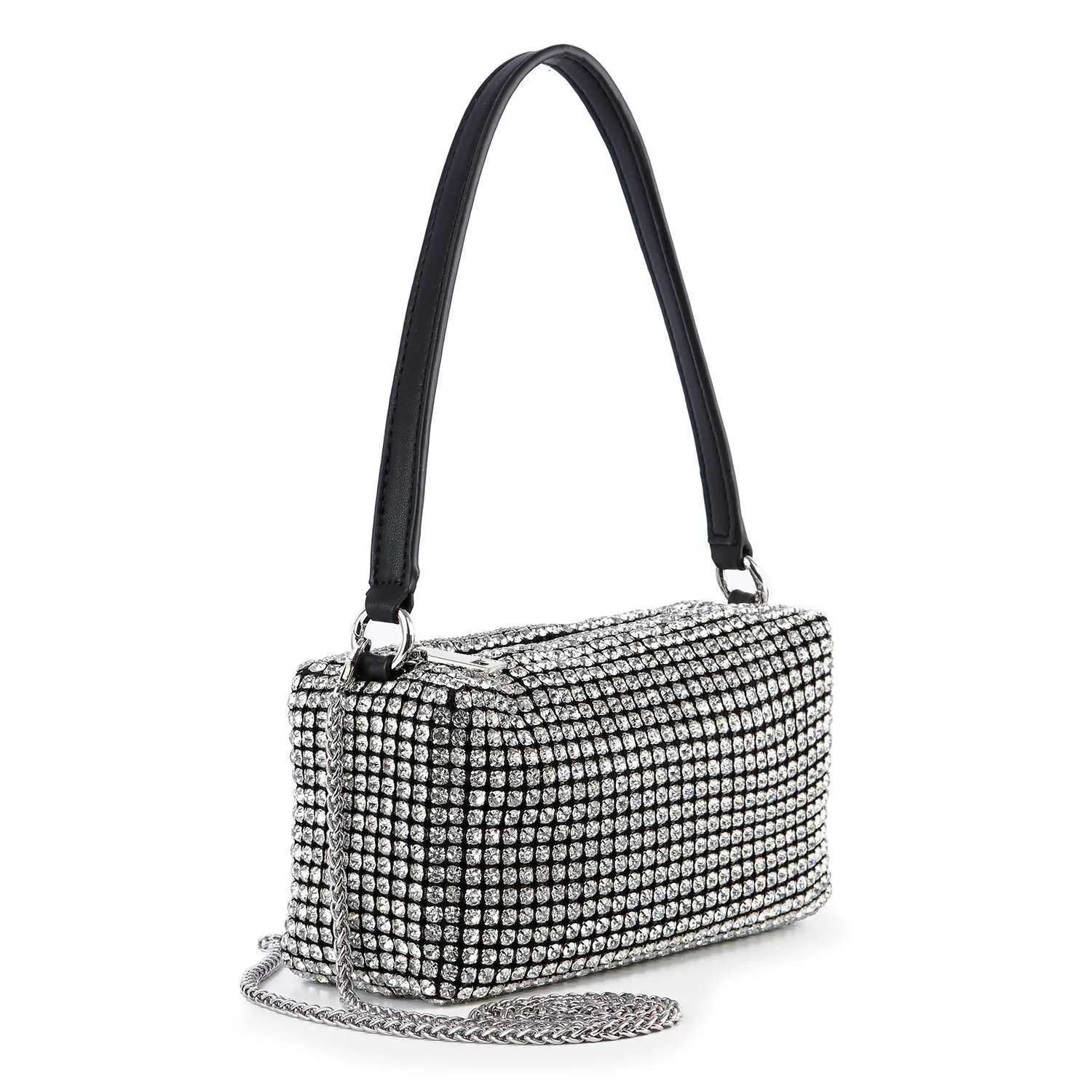 Petite Rhinestone Bling Shoulder Bag: Black