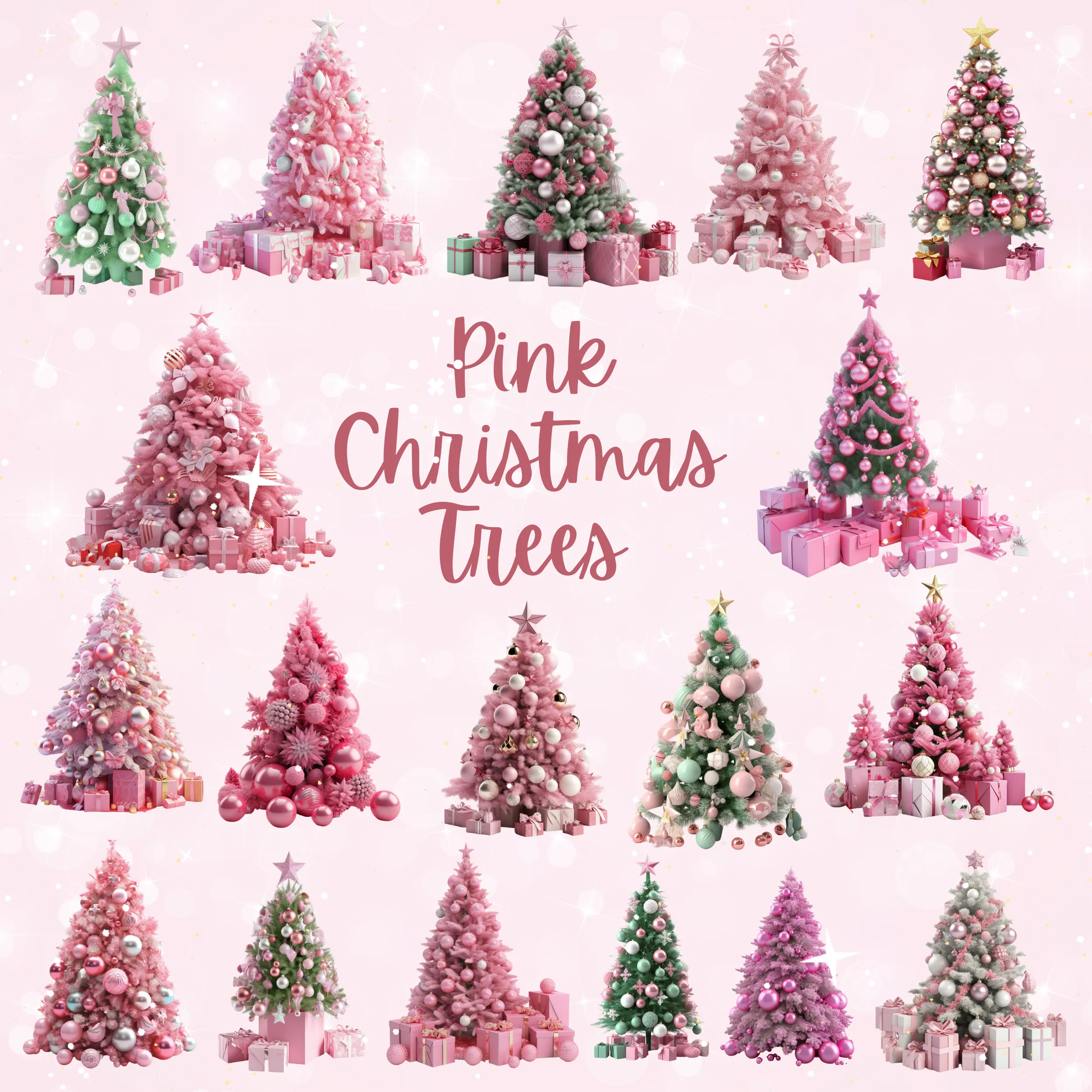 Pink Christmas Trees Digital Art SETXTREE002