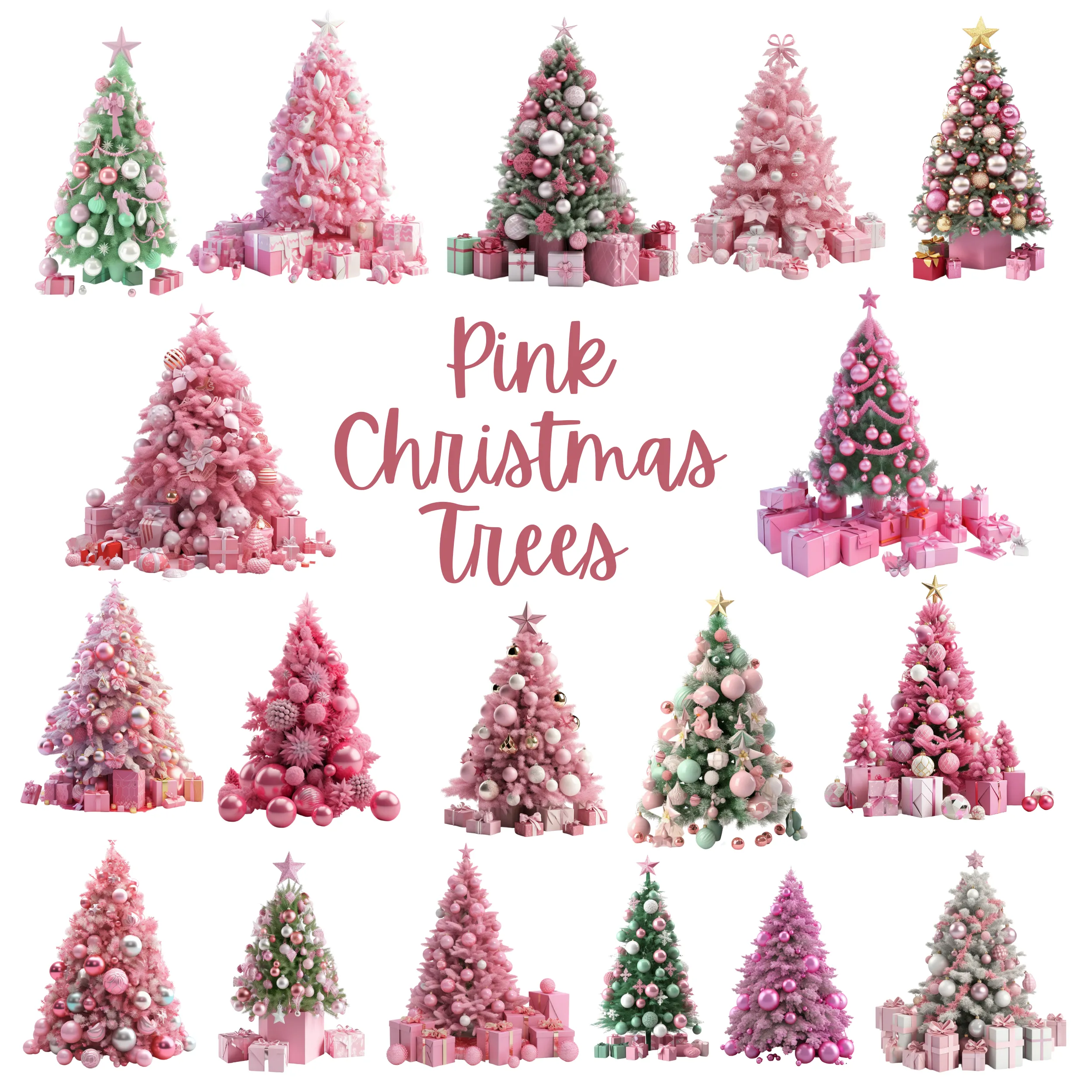 Pink Christmas Trees Digital Art SETXTREE002