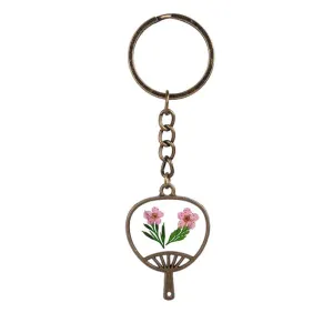 Pink Peach Blossom & 18K Gold-Plated Fan Keychain