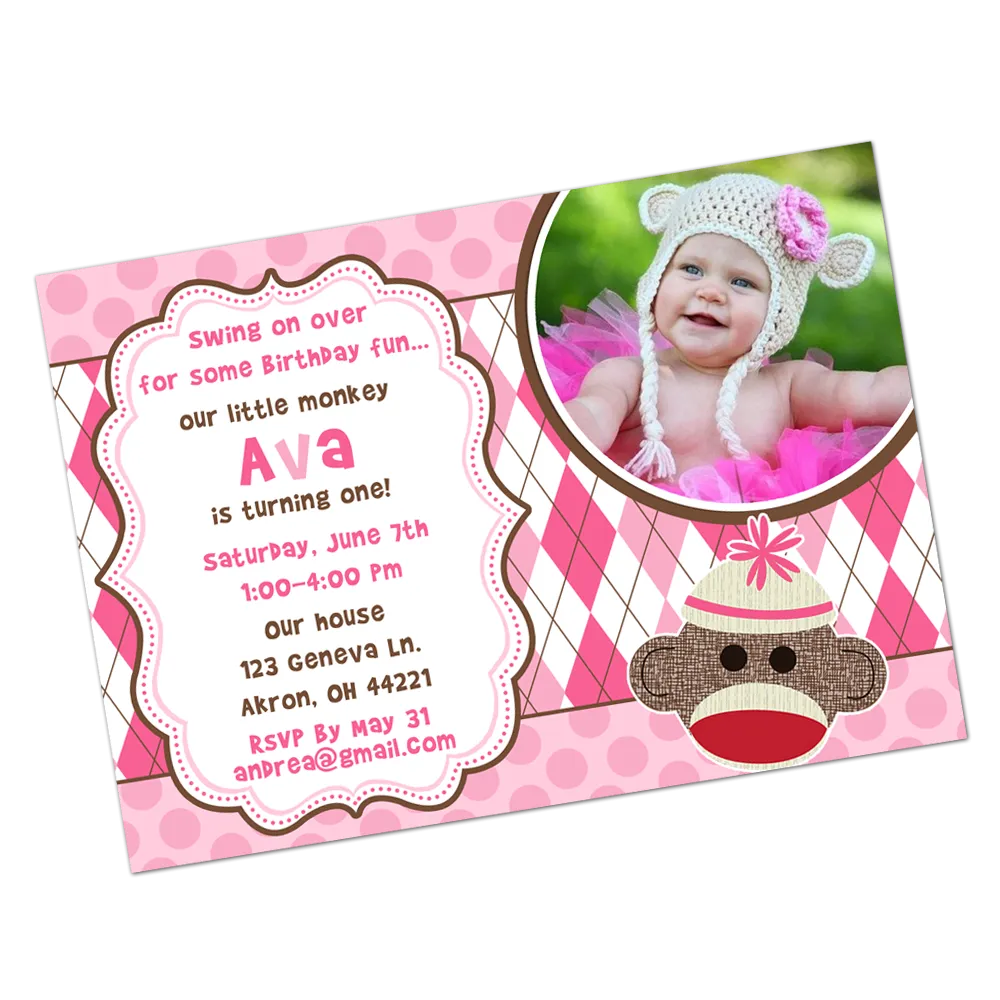 Pink Sock Monkey Digital Invitation