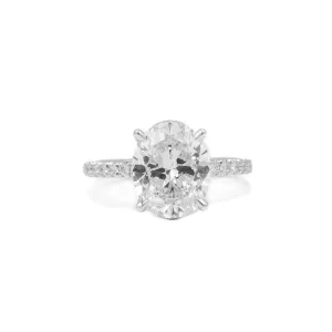 Platinum Oval French-Set Cathedral Diamond Ring