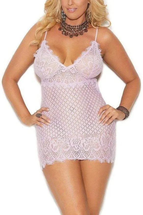 Plus Size Diamond Design Babydoll With Matching G-String