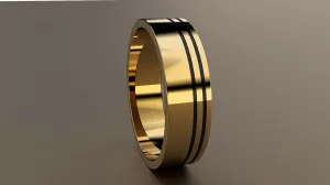 Polished Yellow Gold 6mm Double Offset Black Groove Wedding Band