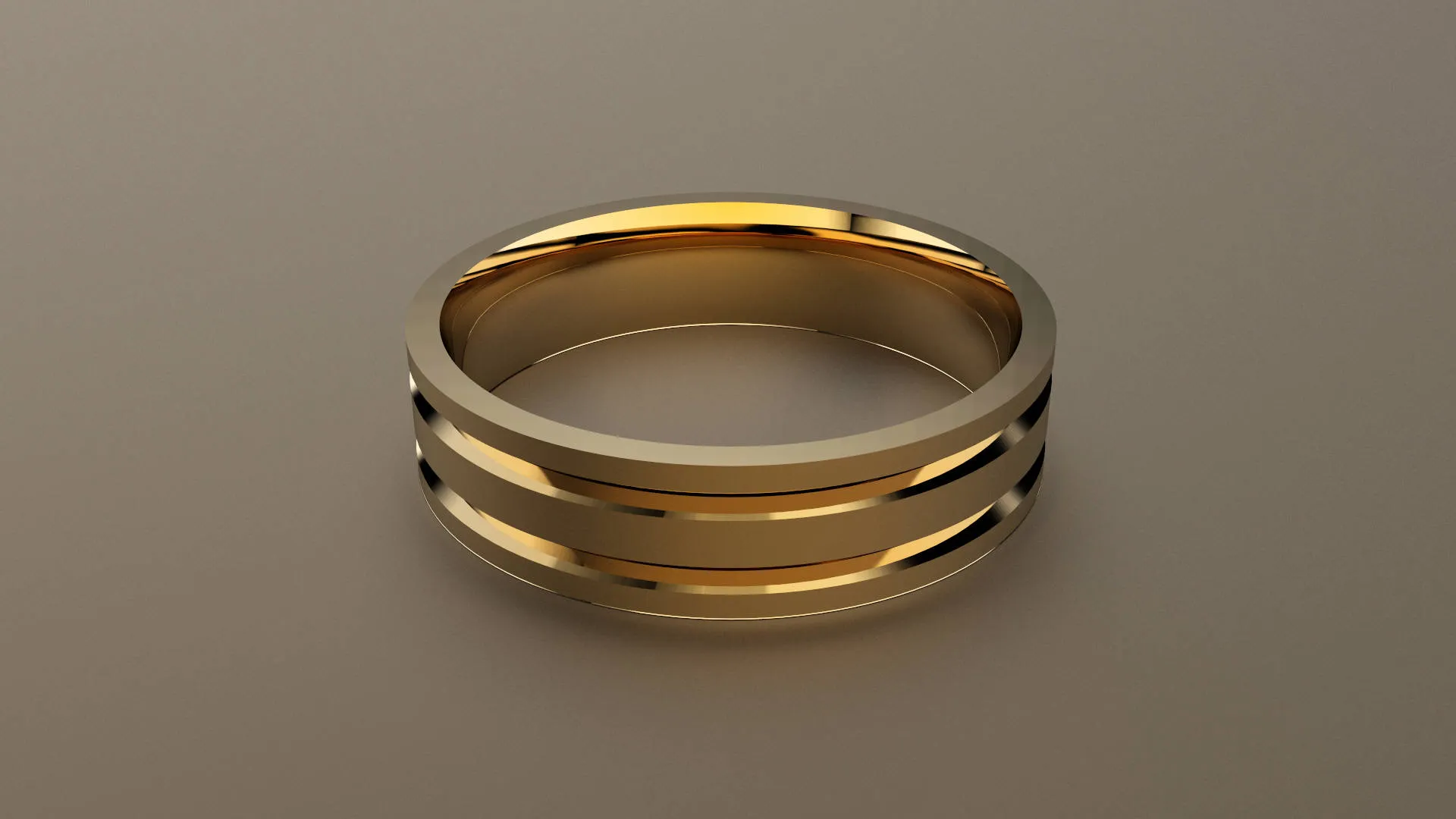 Polished Yellow Gold 6mm Double V Groove Wedding Band