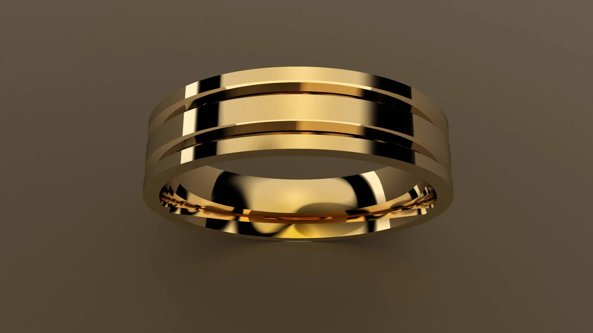 Polished Yellow Gold 6mm Double V Groove Wedding Band
