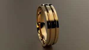 Polished Yellow Gold 6mm Double V Groove Wedding Band