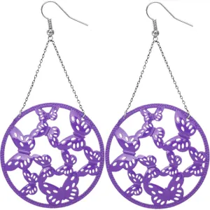 Purple Gigantic Butterfly Chain Earrings