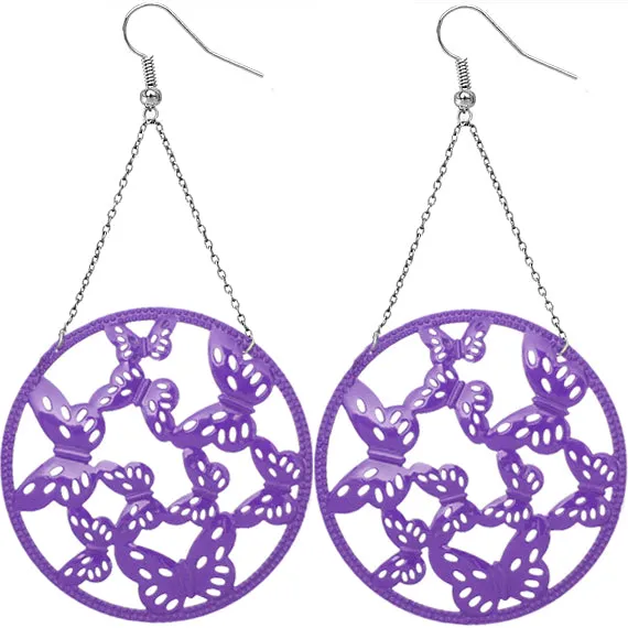 Purple Gigantic Butterfly Chain Earrings