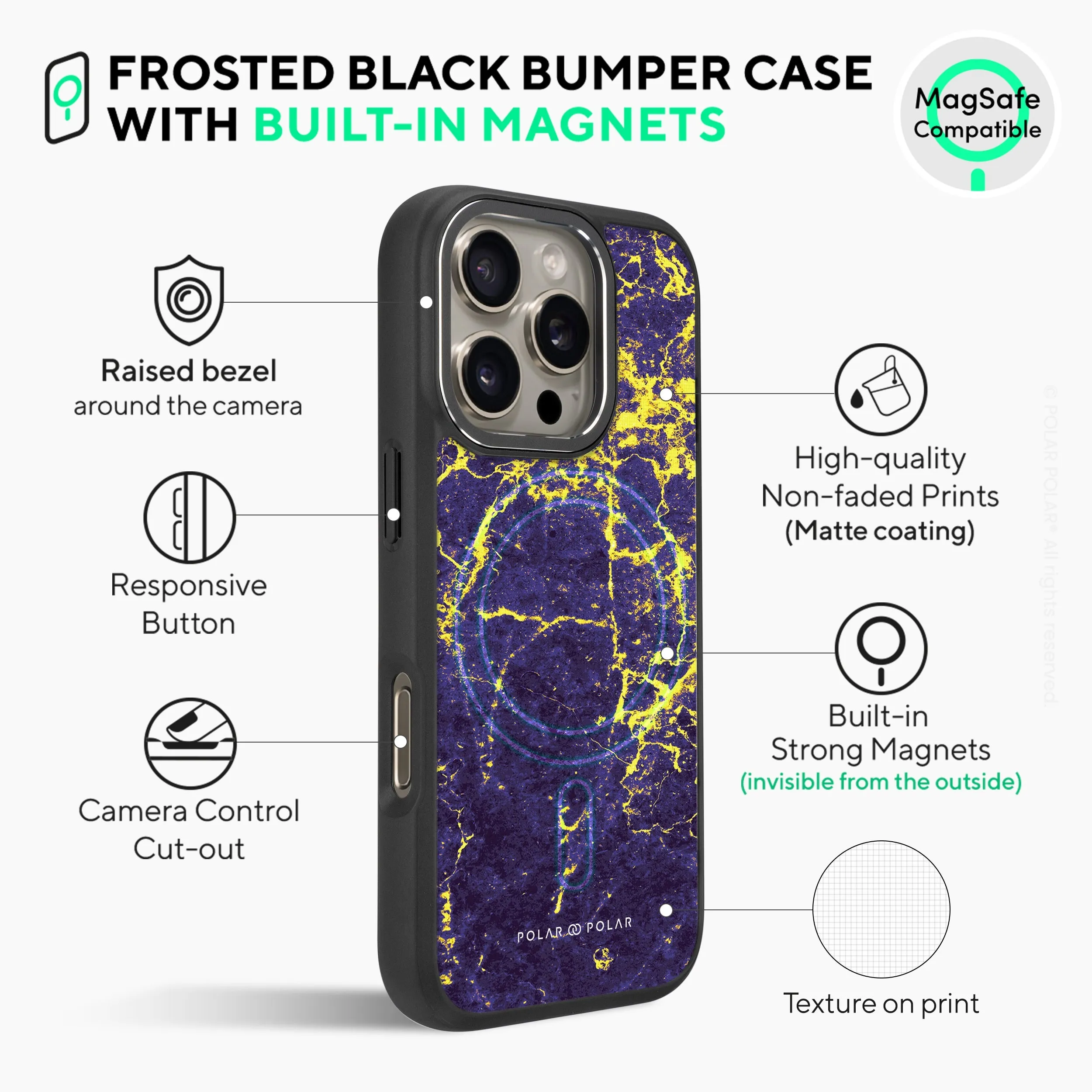 Purple Night - iPhone 16 Pro Max Frosted Black Bumper MagSafe Case