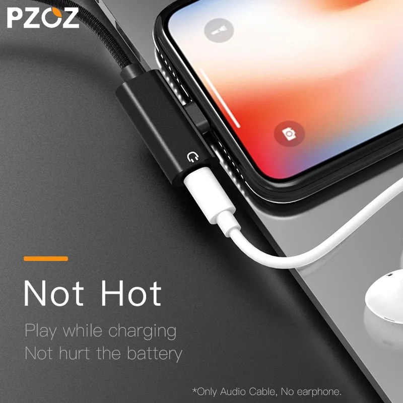 PZOZ usb cable Music Audio Charge 2 in 1 For iphone X 8 7 plus cable fast charging 8pin Jack Earphone Adapter 90 degree Charger